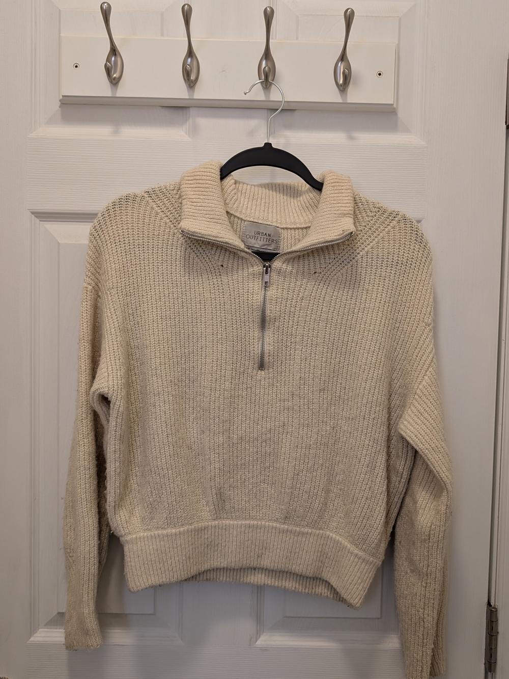 Urban Outfitters Cream Half-Zip Ribbed Knit Pullover